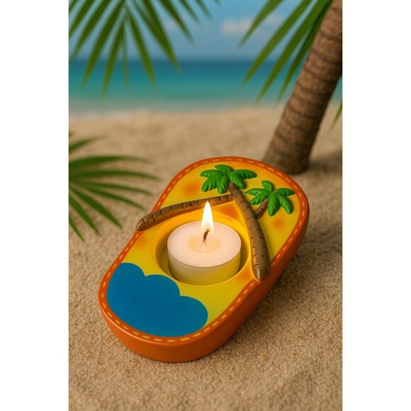 Tropical Flip Flop Palm Tree Tealight Candle Holder – Beach Theme Decor – 5x3 - Picture 4 of 4